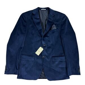 Alfani Mens Slim Fit Solid Velvet Sport Coat Blue 36S
